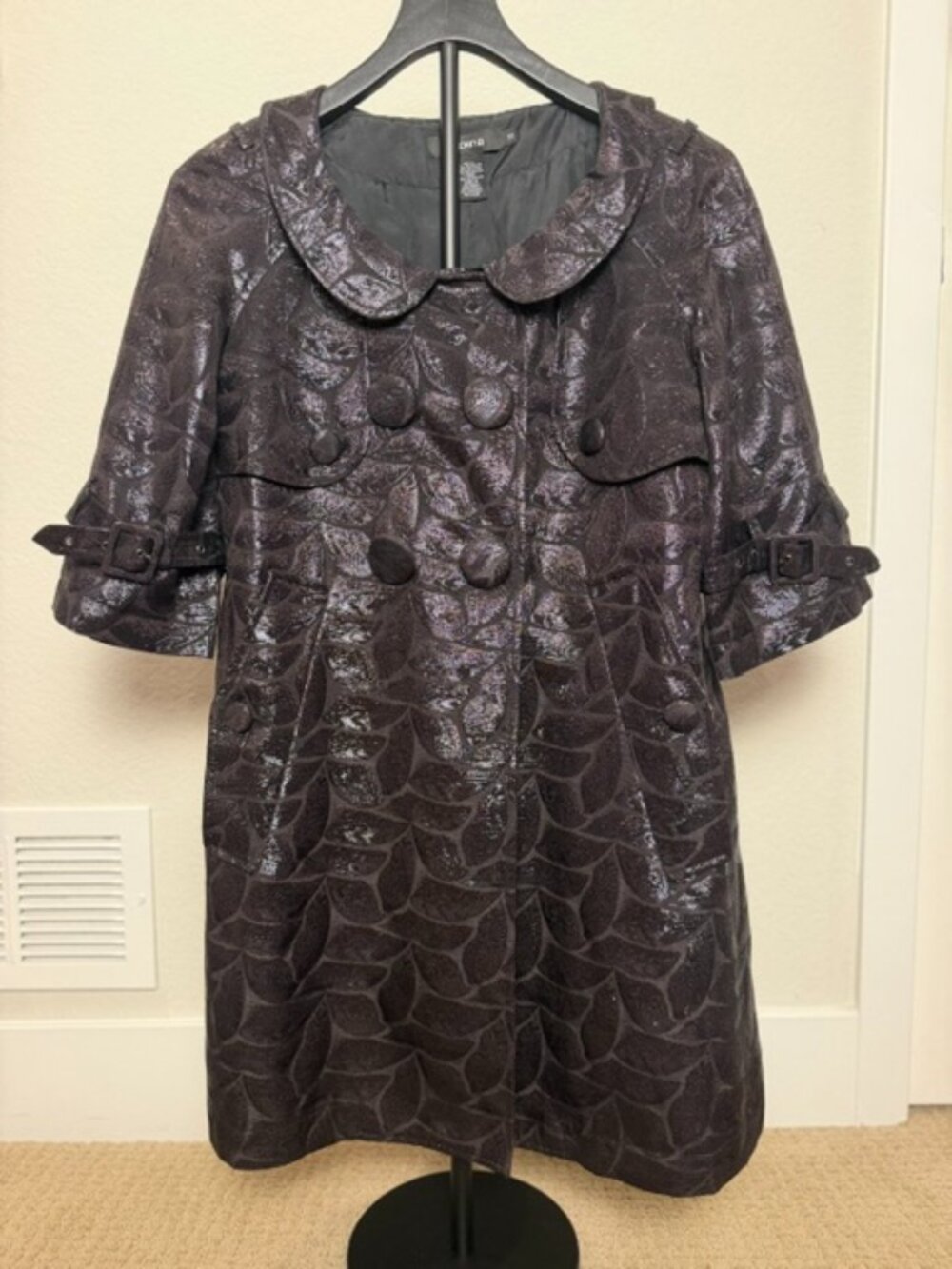 🖤✨ Arden B. Metallic Jacquard Statement Coat — Size XS